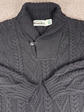 Aran Crafts Sweater Mens L Black Merino Wool Cable Knit Shawl Collar Ireland